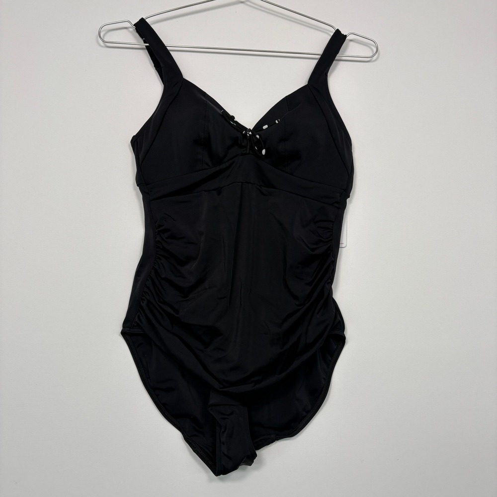 NWT Freya Womens One Piece Swimsuit 34D Black Ruched Soft Suit AS3947BLK Pool